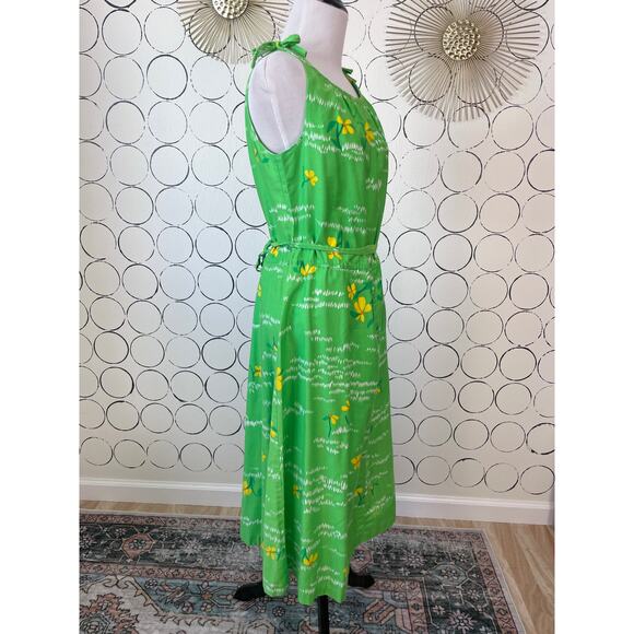 VTG Malia Honolulu Womens Hawaiian Dress Green Yellow Colorful Floral Retro - Picture 2 of 14